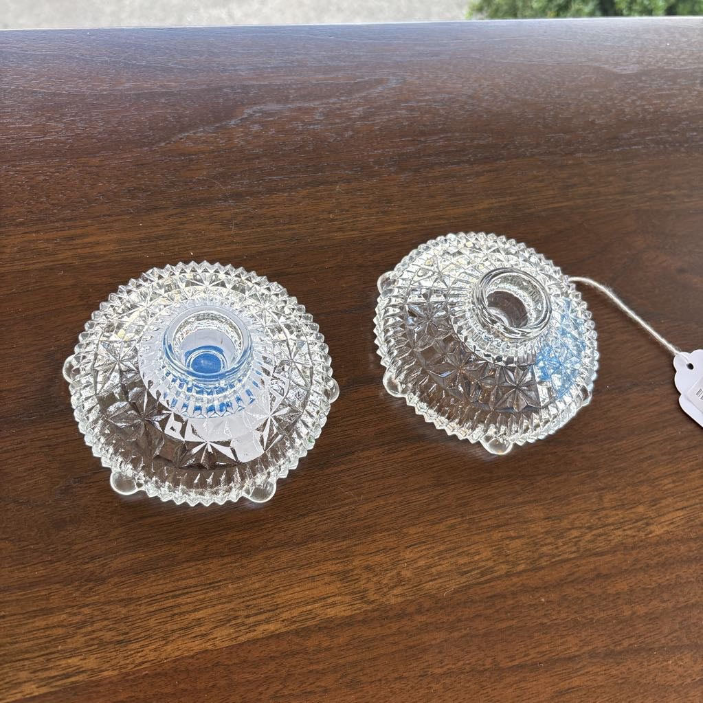 Set of 2 Crystal Geometric Pattern Candle Holders