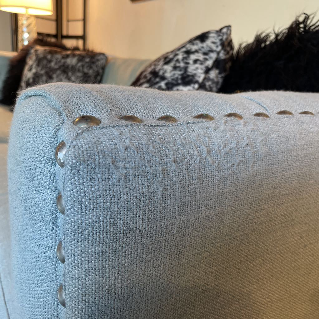 Powder Blue Shelter Arm Nailhead Button Back Sofa