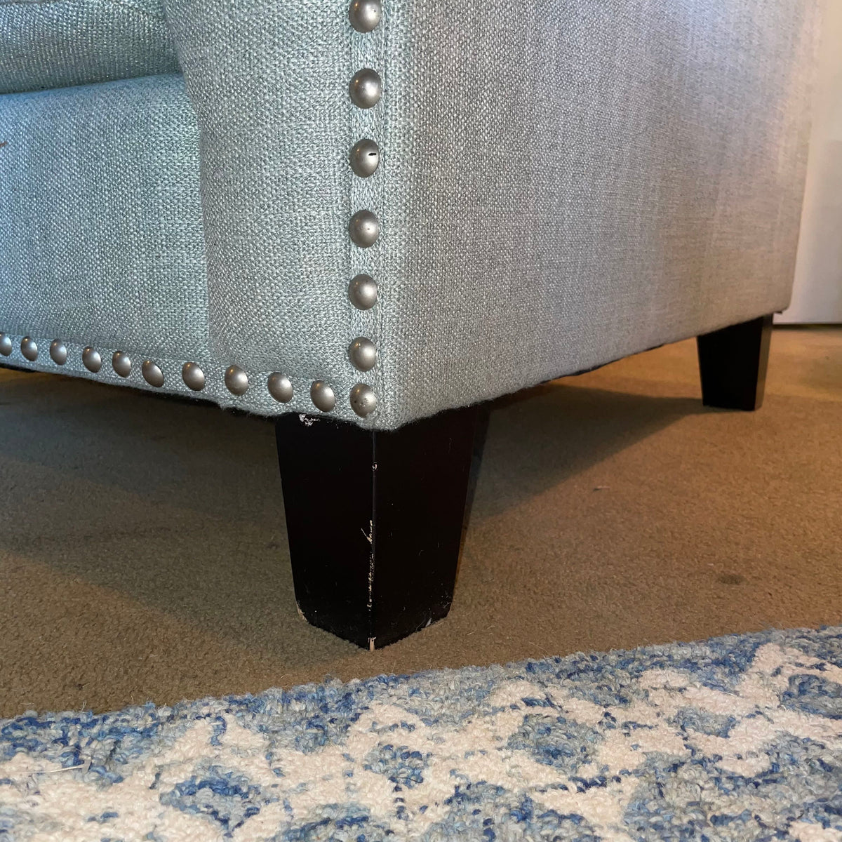 Powder Blue Shelter Arm Nailhead Button Back Accent Chair