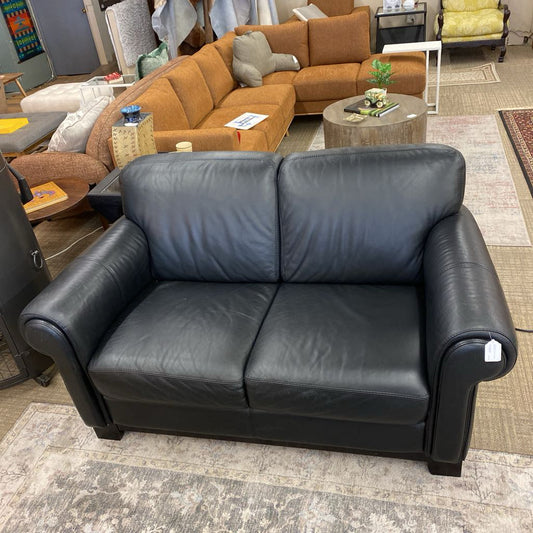 DIVANI Black Leather Loveseat (AS IS)