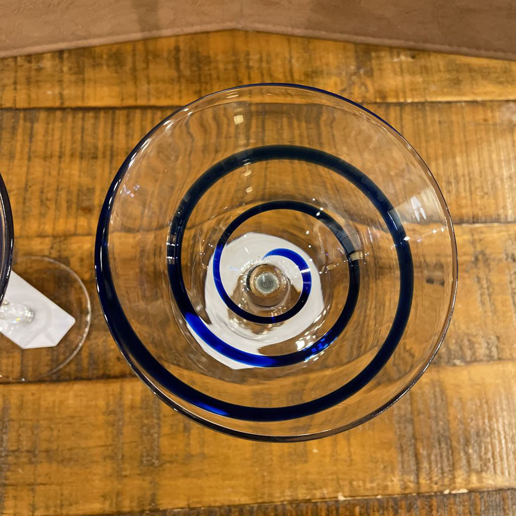 Blue Swirl Strip Martini Glasses PAIR