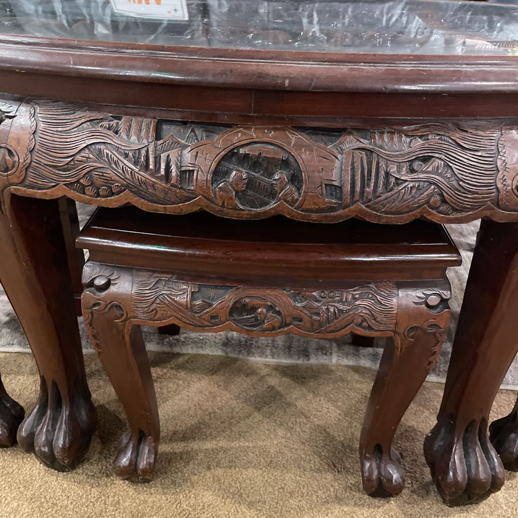 Carved Asian Table w/ Stools