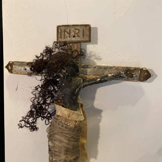 Creepy Folk Art Jesus with Real Hair(one arm missing, but that just makes him more creepy) UNIQUE FINDS