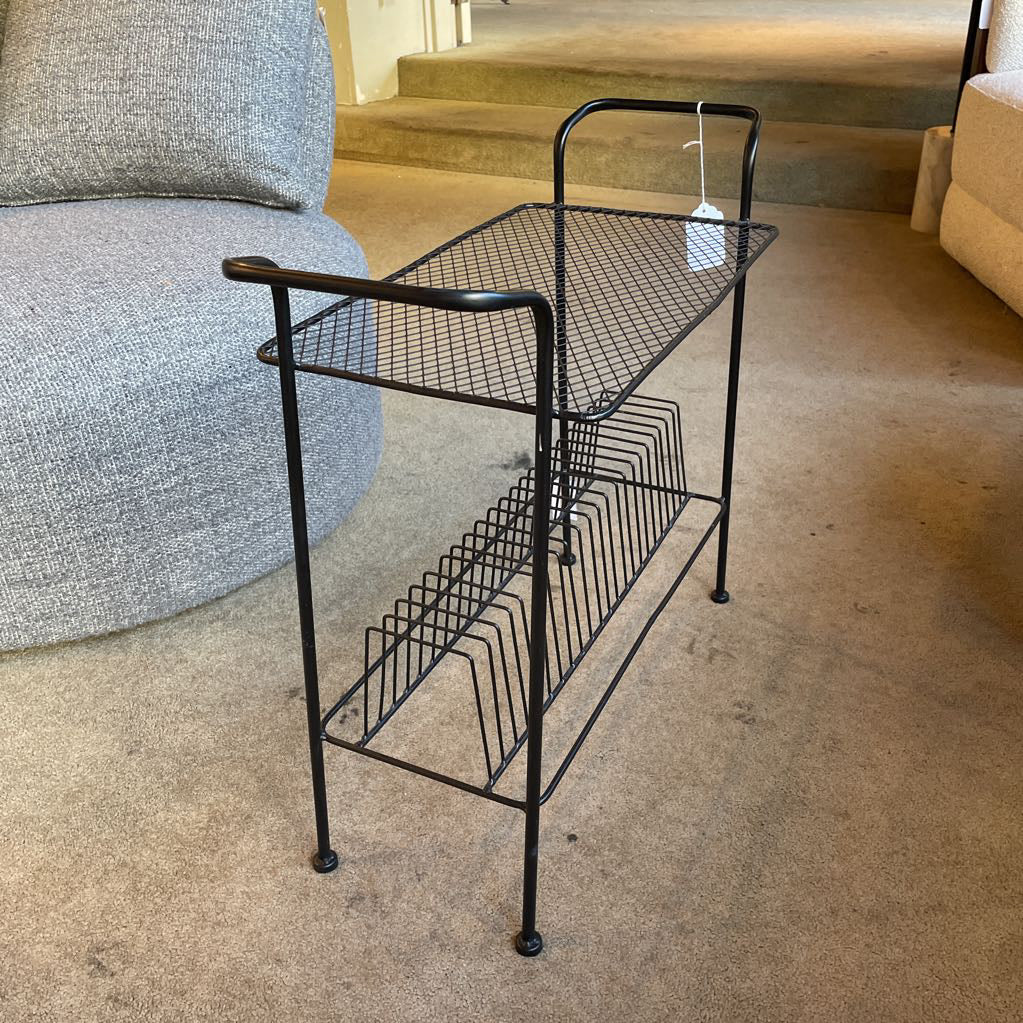 Black Wire Mesh Record Rack Table