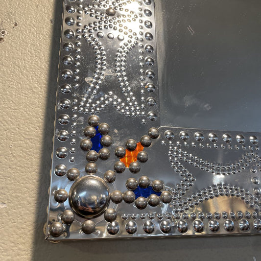 Square Mirror with Shiny Dotted Metal Design with Colorful Corners C MIRRORS