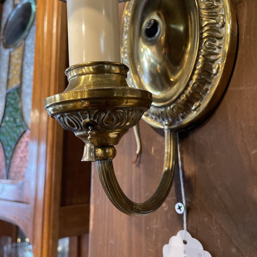 Brass Wall Sconce with Grey Glass Shade & Pull-Chain AS IS