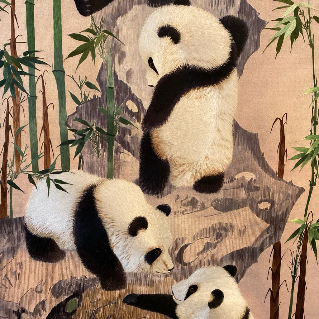 Asian Style Silk Pandas Scroll Art