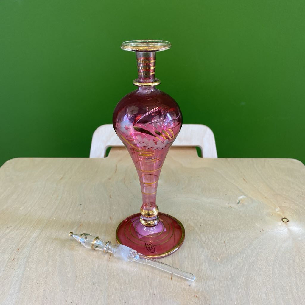 Vintage Egyptian Purple & Gold Perfume Bottle w/Stopper