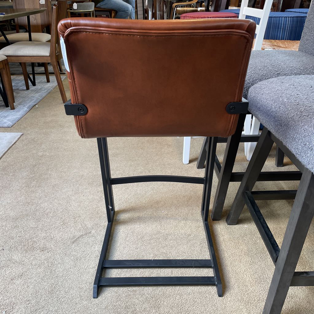 Brown Leather Black Metal Frame Counter Stool