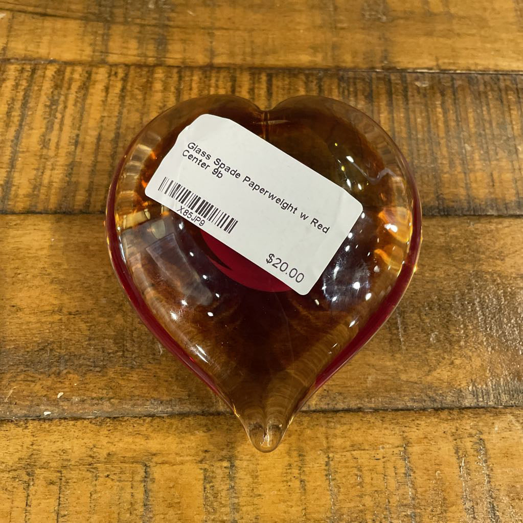 Glass Spade Paperweight w Red Center