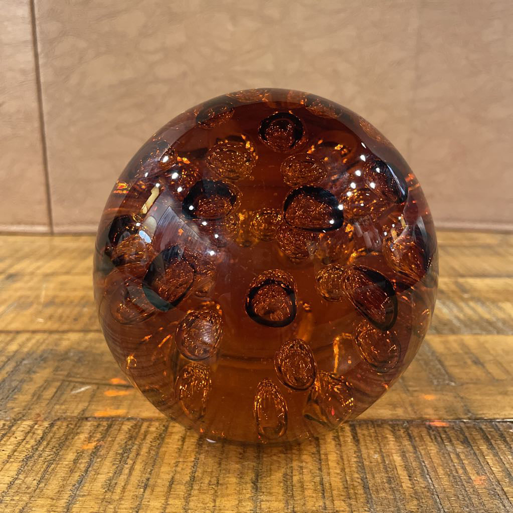 Blown Orange Bubble Glass Paper Weight