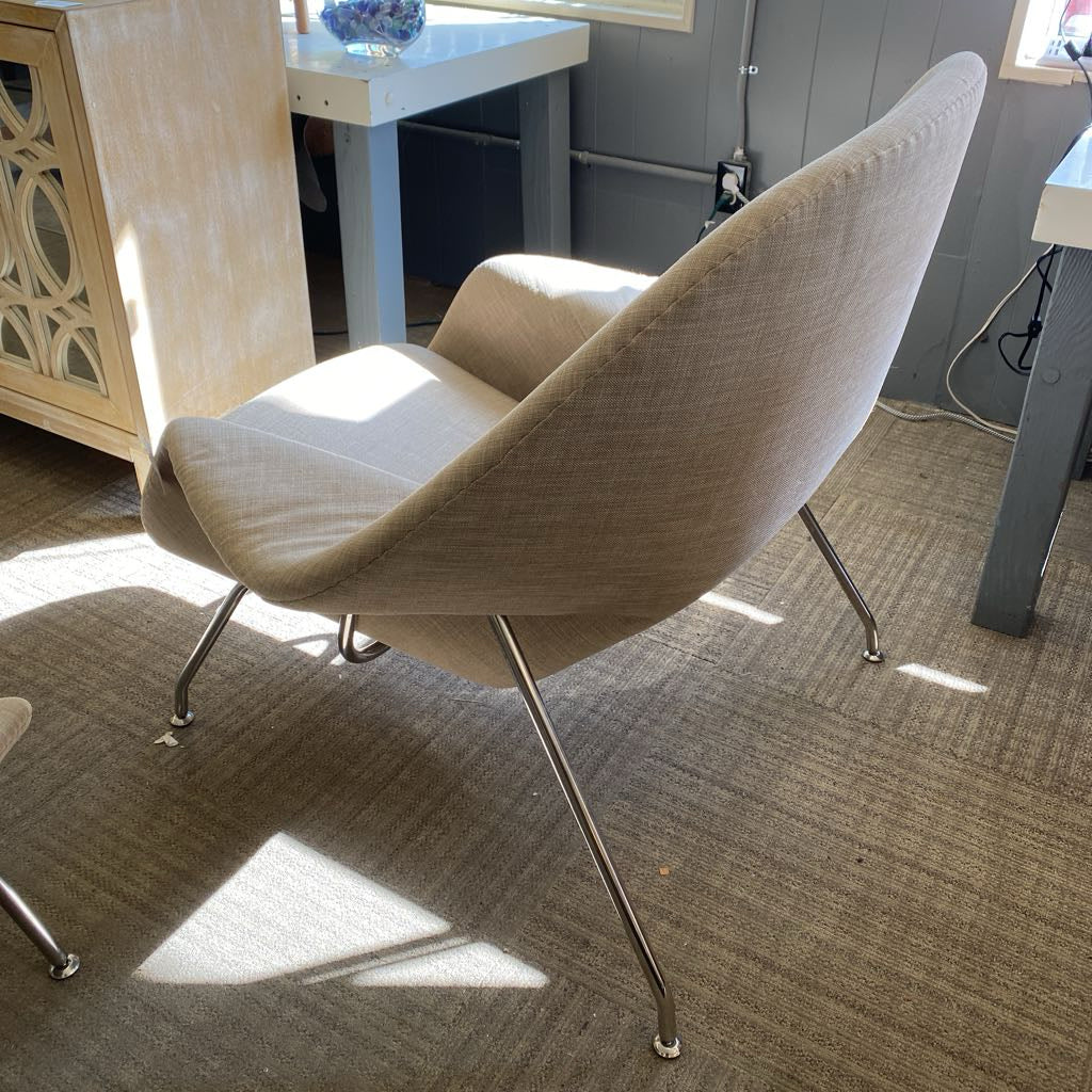 Beige Womb Style Chair & Ottoman (AS IS)