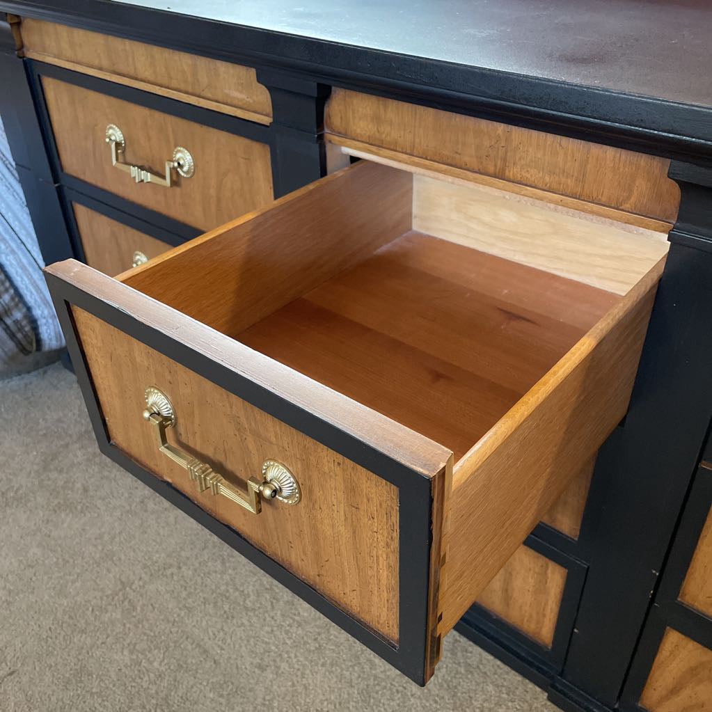 Thomasville Black Painted and Wood Lowboy Dresser