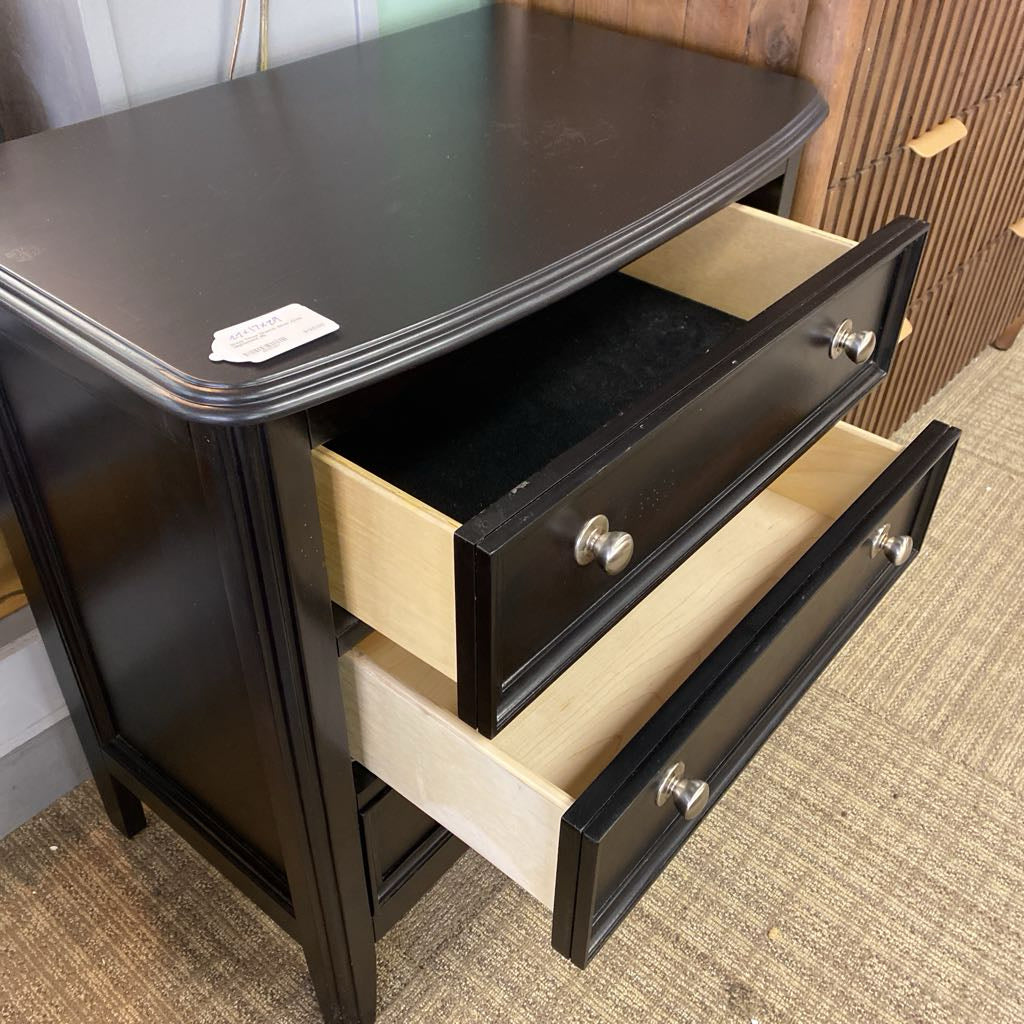 Black Three Drawer Silver Knob Nightstand