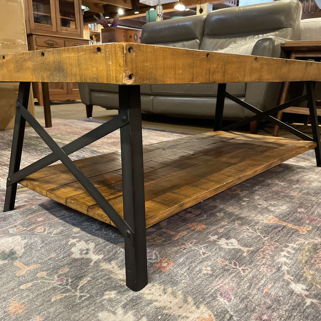 Rustic Wood Top Coffee Table with Shelf