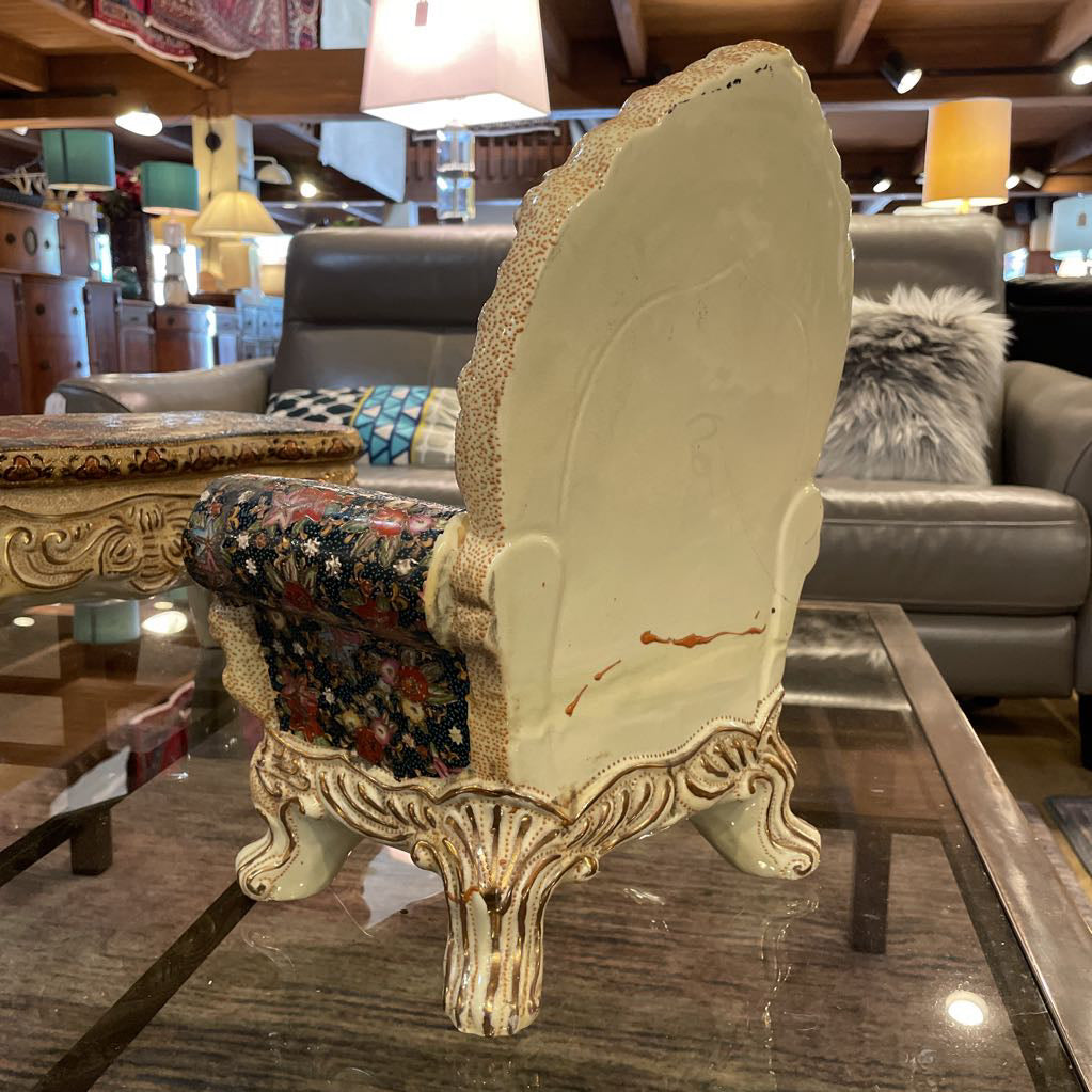 Chinese Ornate / Gold Embellished Ceramic Miniature Chair & Table (BOTH Included)