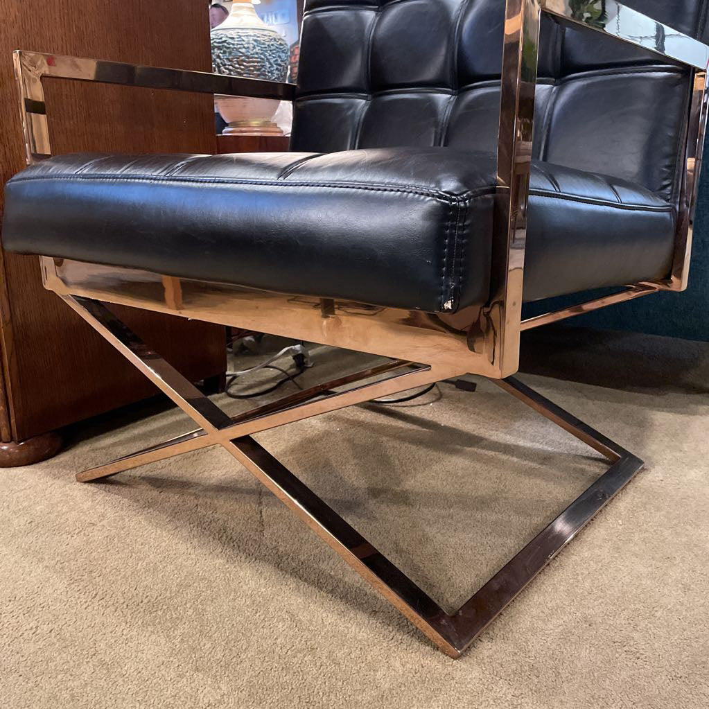 Comtempotaty Rose Chrome Frame Black Tufted Leather Accent Chair