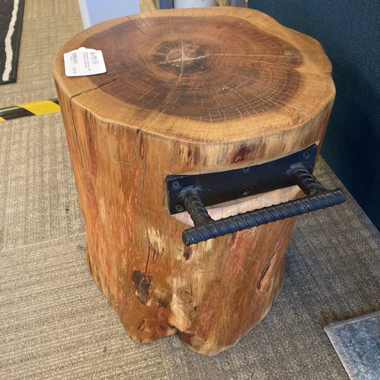 Real Deal Tree Trunk Side Table w/Twisty Iron Handles C SIDE TABLES