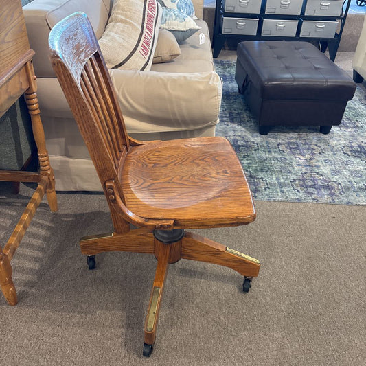 Vintage Oak Wheeled Office Chair C OFFICE CHAIRS