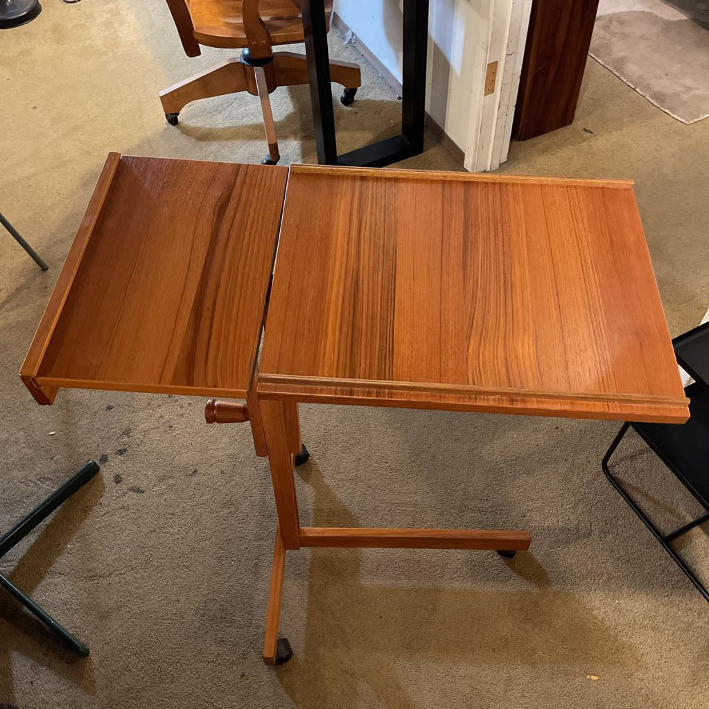 MCM Danish Teak Rolling Adjustable Tray Table