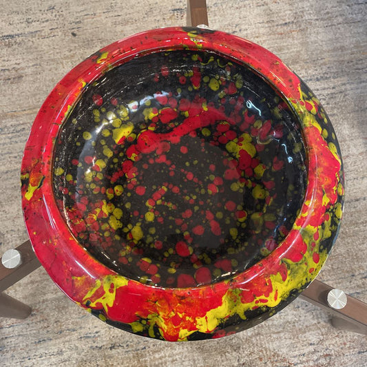 Large Speckled Pottery Bowl in Red, Yellow and Black UNIQUE FINDS
