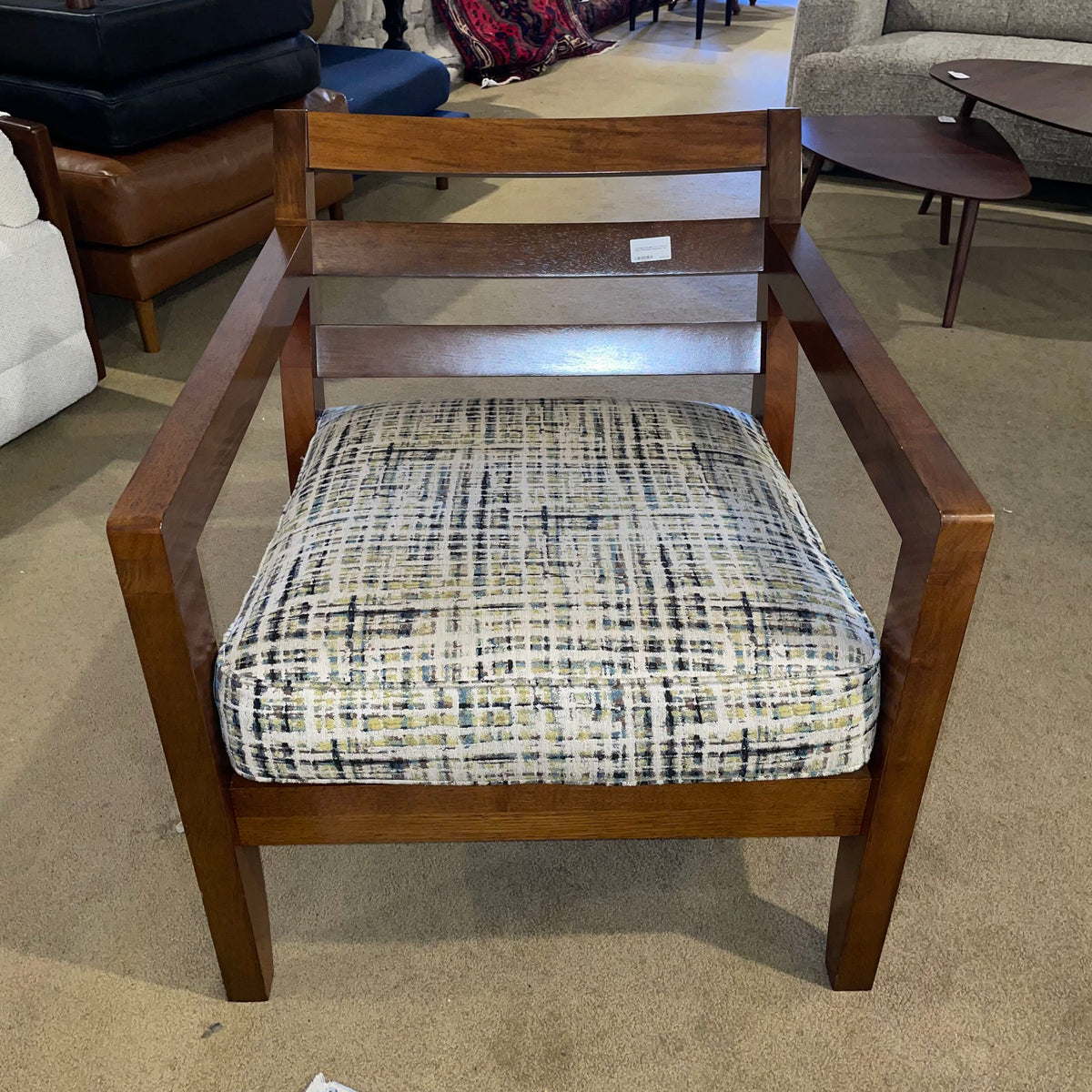 La-Z-Boy Wooden Arm Chair w/ Green Patterned Upholstery U ACCENT CHAIRS
