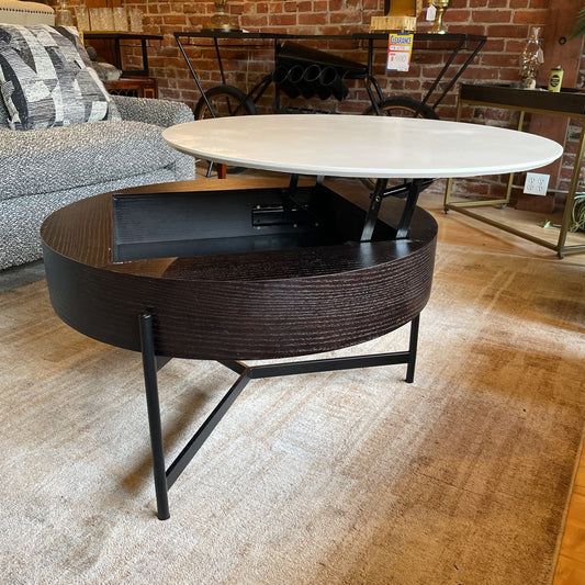 Round White Top Coffee Table w/ Black Base C COFFEE TABLES