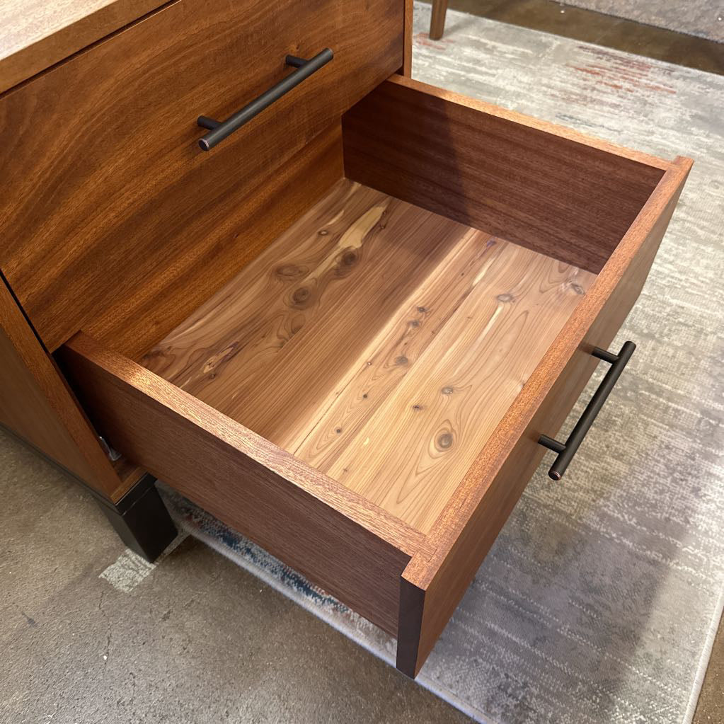Solid Wood 2 Drawer Metal Base Nightstand