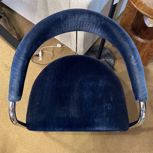 Anton Lorenz For Thonet Blue Velvet & Chrome Accent Chair U ACCENT CHAIRS
