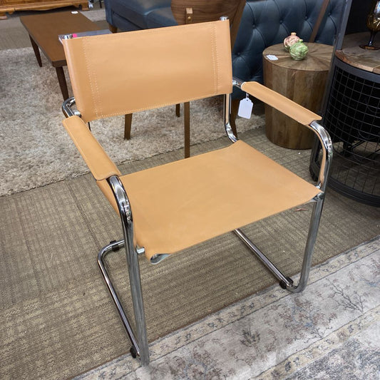 Tan & Chrome Bauhaus-style Breuer-esque Dining Armchair C DINING CHAIRS