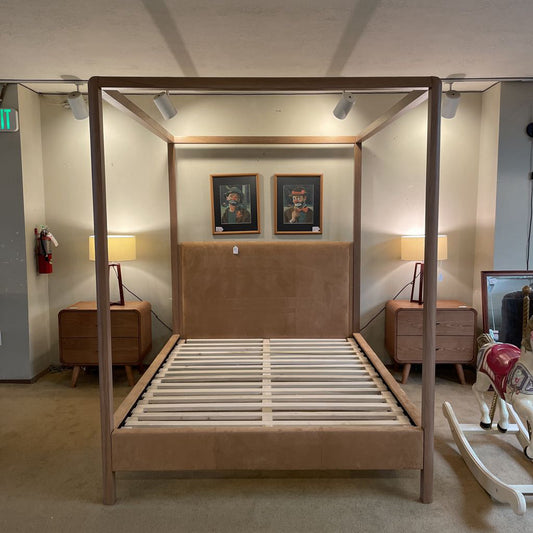 Maiden Home Thompson Queen Canopy Bed in Sand Leather C BED FRAMES