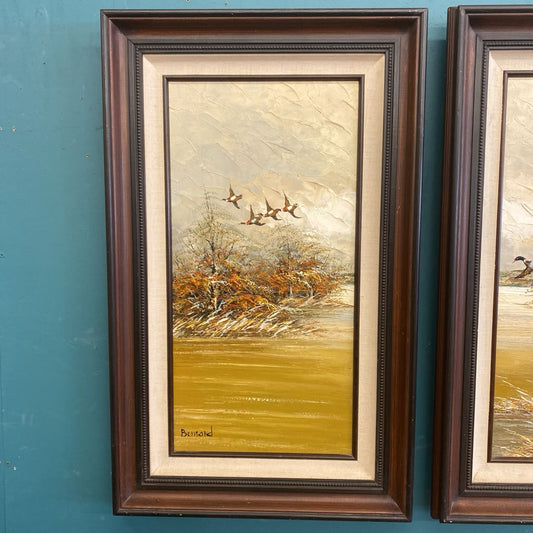 Vintage Signed Duck Marsh Triptych