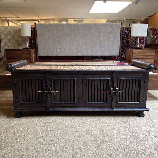 Scrolled Arm Woven Top/Sides Entry Bench