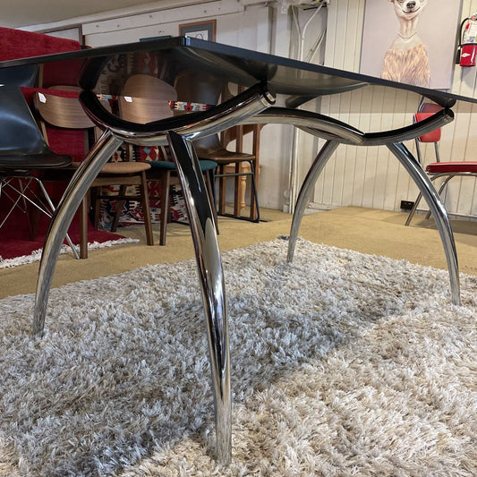 Callagaris Chrome and Dark Glass Rectangular Dining Table C DINING TABLES