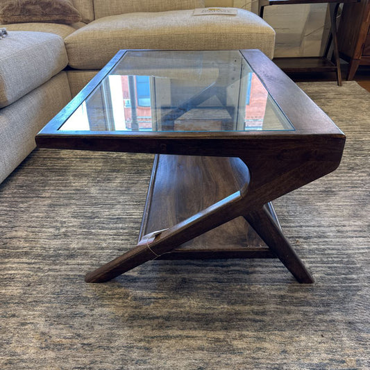 Glass and Walnut Coffee Table