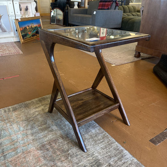Glass and Walnut Recliner Table