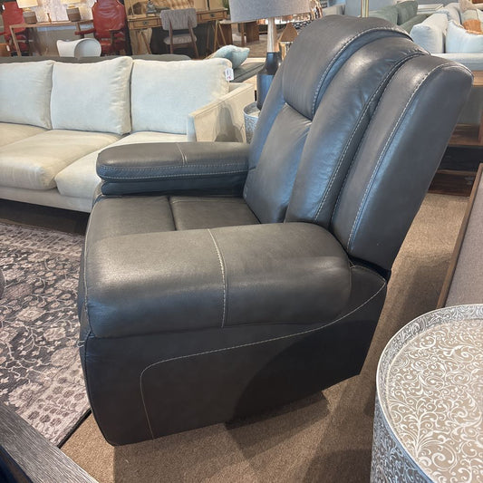 Grey Leather Power Recliner Chair