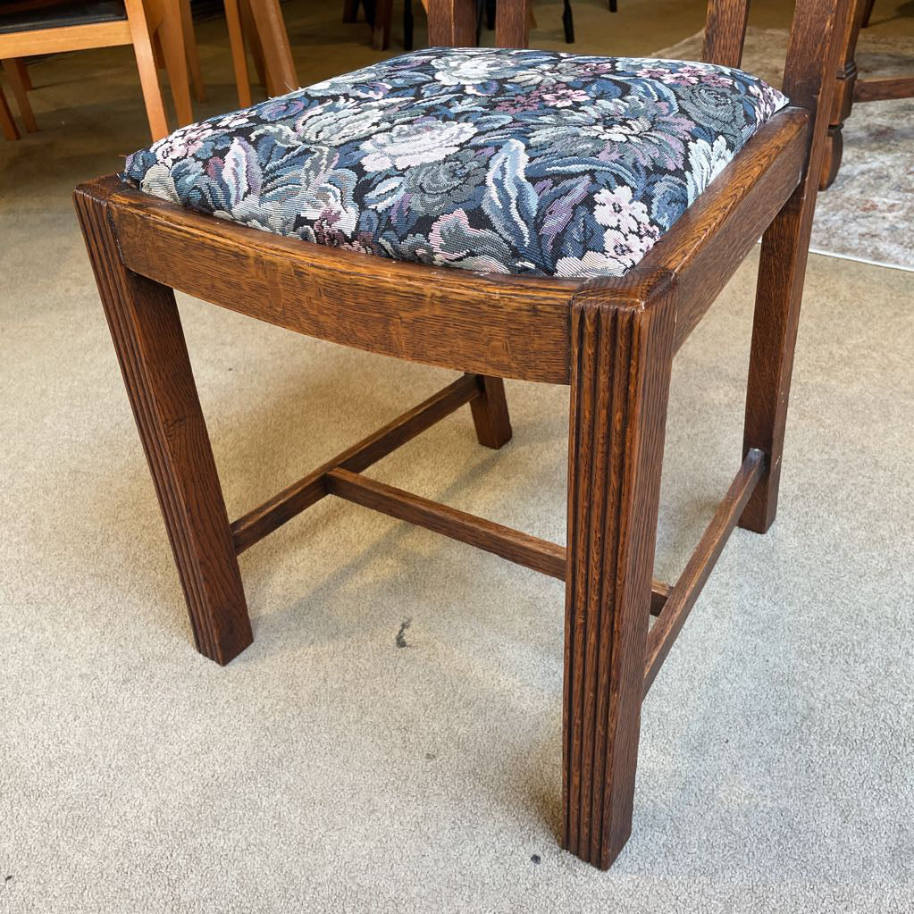 Oak Carved Back Floral Seat Dining Chairs SET of 4 C DINING CHAIRS
