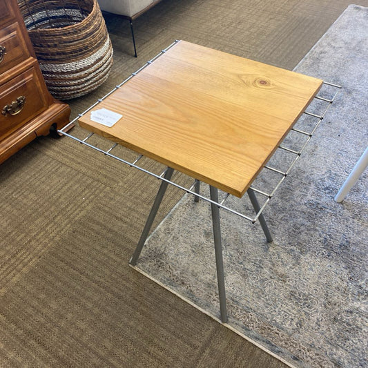 Industrial Metal Grid Wood Square Top Side Table C SIDE TABLES