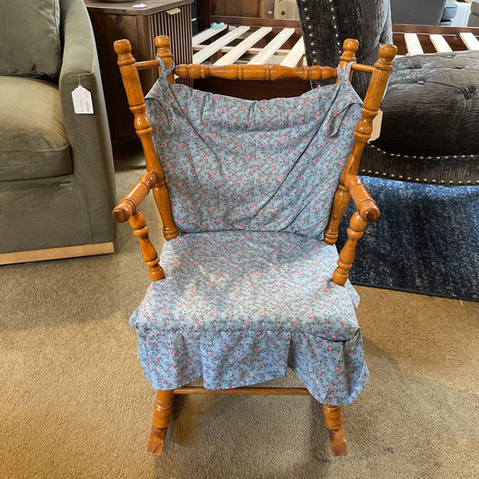 Children's Teddy Rocking Chair with Blue Floral Fabric UNIQUE FINDS