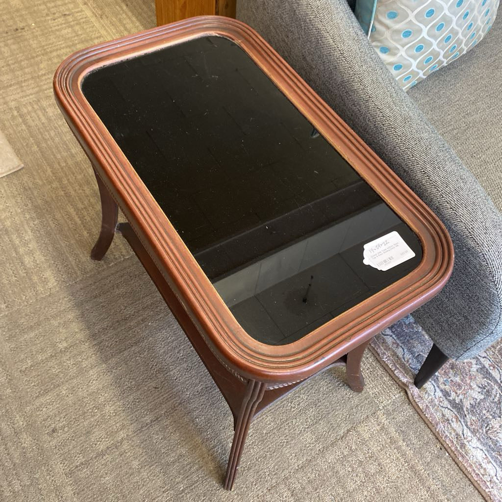 Classic Side Table w/Dark Glass Top & Rope Molding Detail C SIDE TABLES