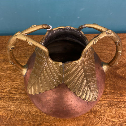 Copper Urn w/Brass Leaves Handles SMALLS