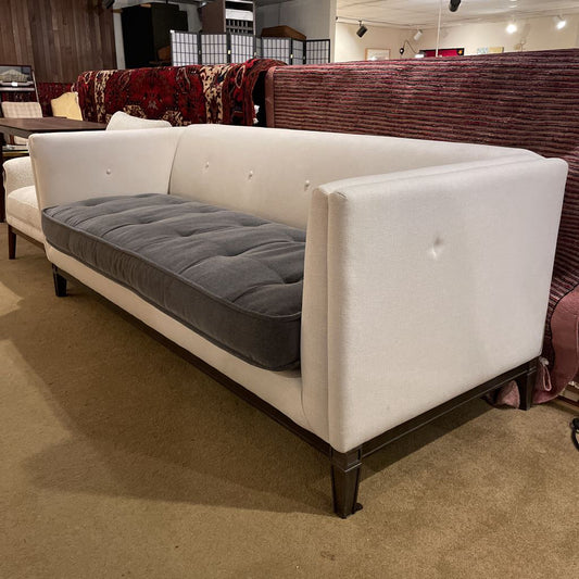 White Tufted Sofa w/ Grey Seat Velvet Bench Seat