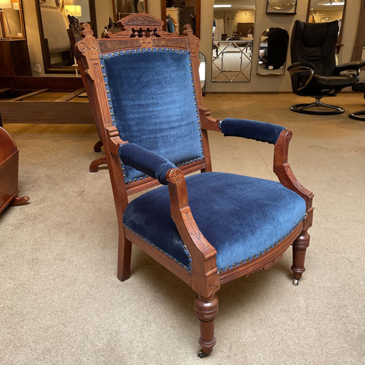 Antique Victorian Easlake Blue Velvet Parlor Chair U ACCENT CHAIRS