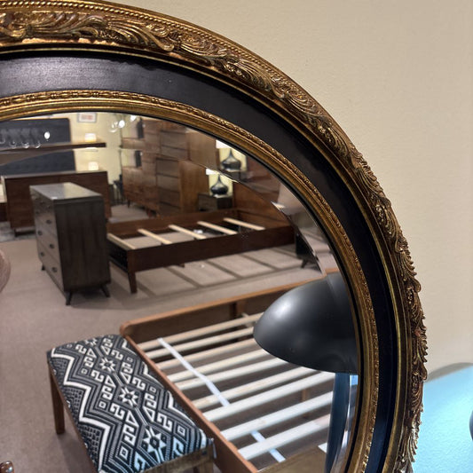 Ethan Allen Round Black & Gold Beveled Mirror