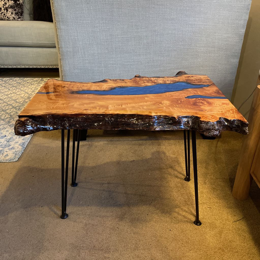 Live Edge Maple Burl Blue Epoxy Side Table