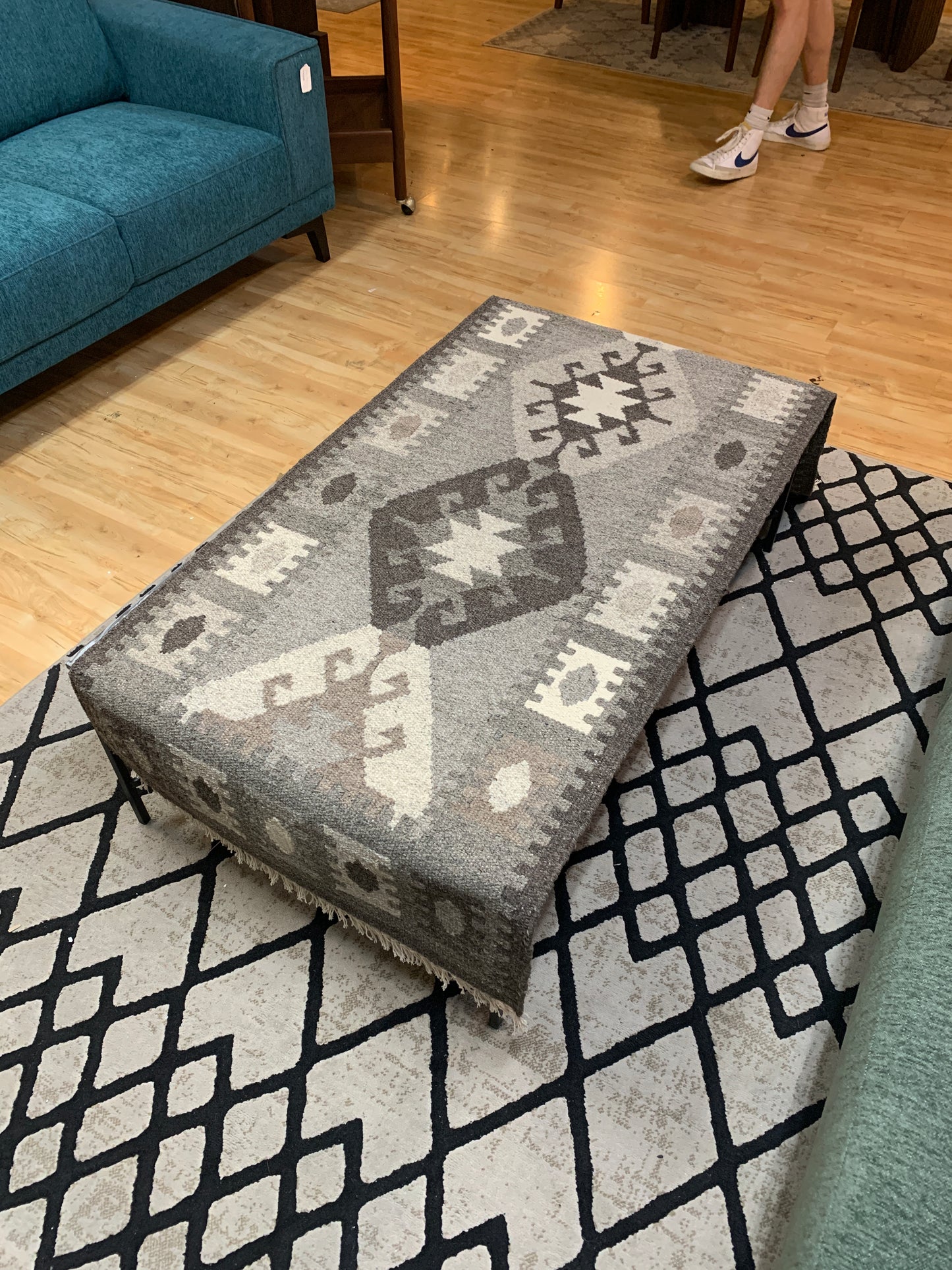 Monochromatic Dhurrie Grey Runner Rug