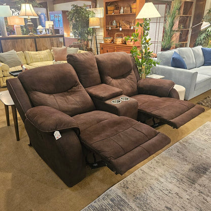 Brown Suede Style Fabric Power Recliner Sofa