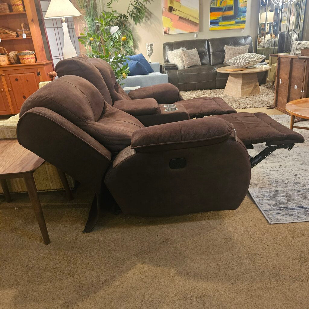 Brown Suede Style Fabric Power Recliner Sofa
