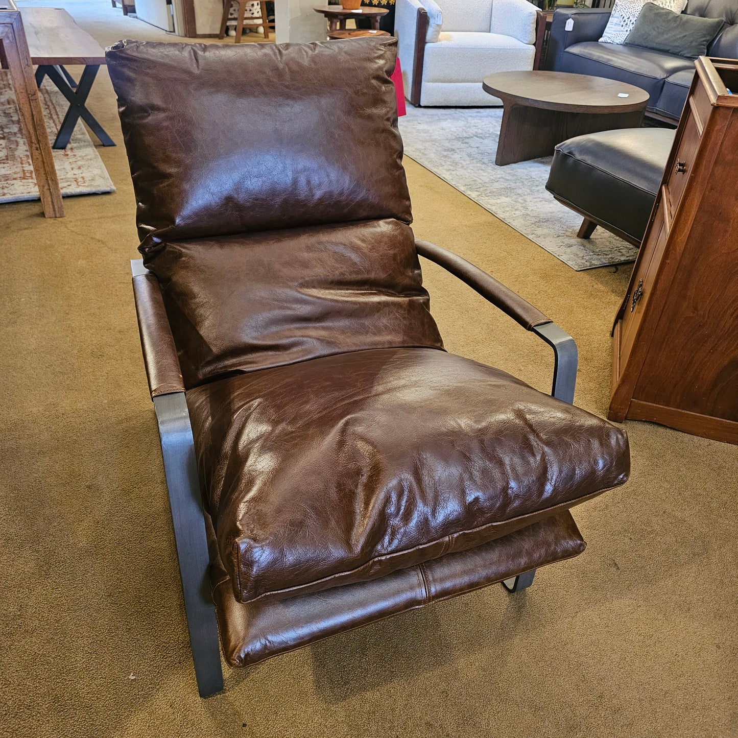 Metal Frame Brown Lthr Accent Chair U ACCENT CHAIRS
